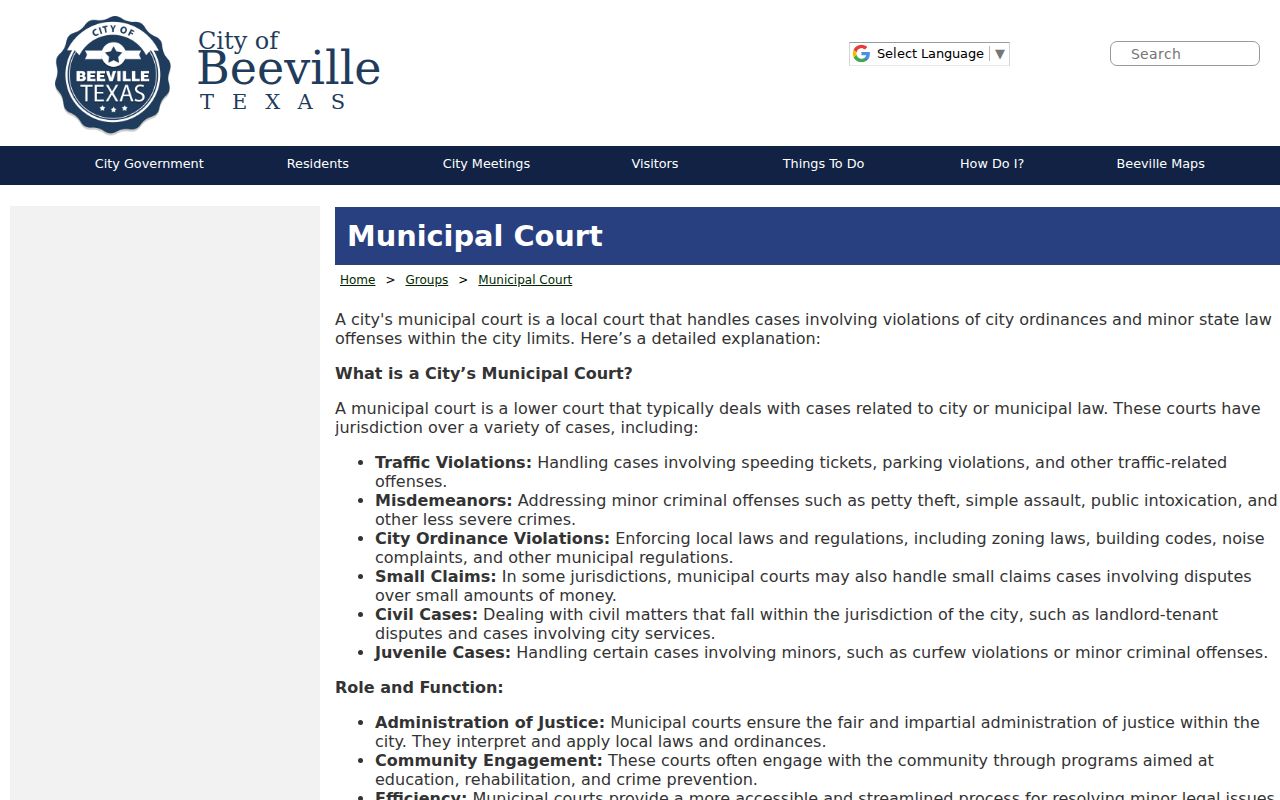 Bee County bench warrant reference to Beeville Municipal Court jurisdiction
