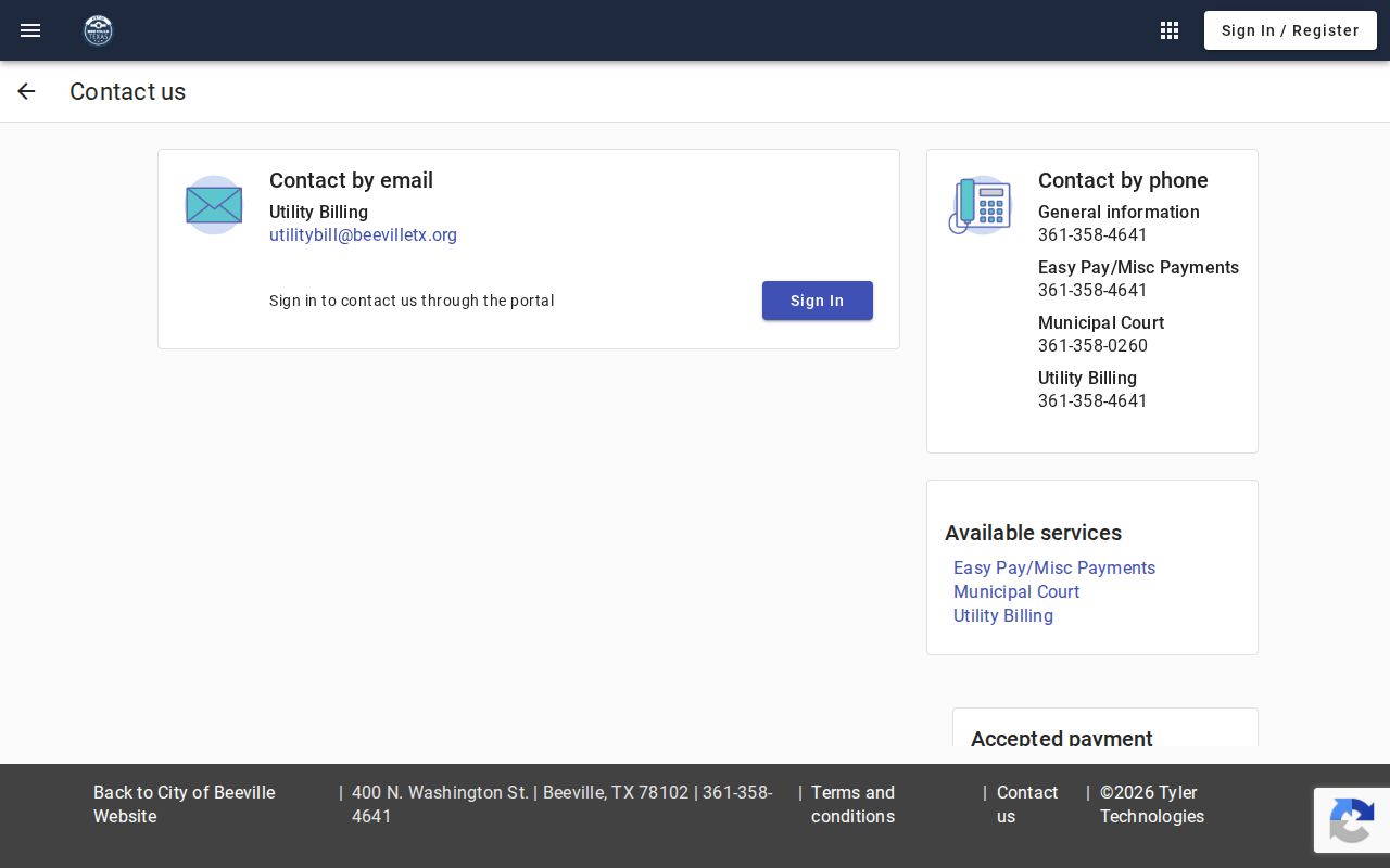 Bee County municipal warrant reference to Beeville portal service and fee notice